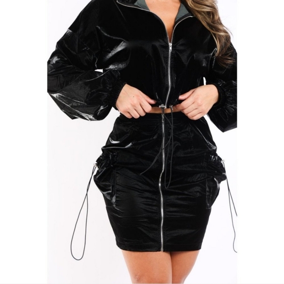 Women's Sexy Pearly Windbreaker Zip Up Long Sleeve Top & Matching Skirt 2 Pc Set - Picture 2 of 9